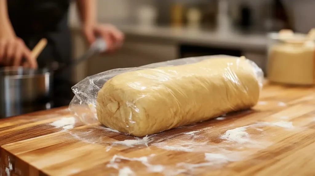 rolling the dough into a smooth log