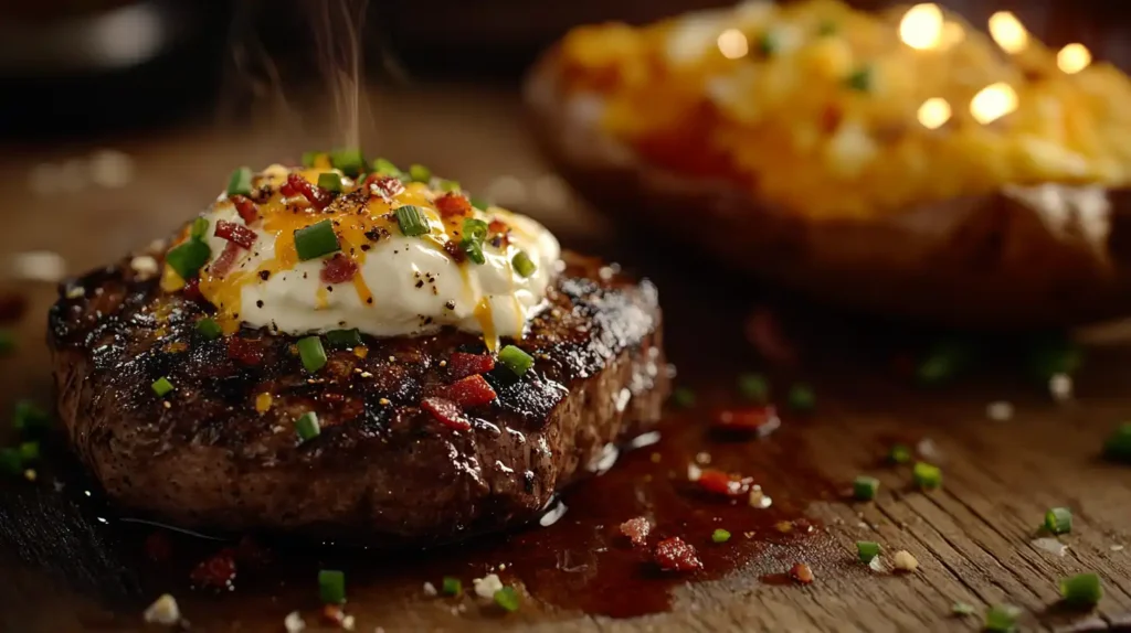Delicious Toppings With steak and baked potato