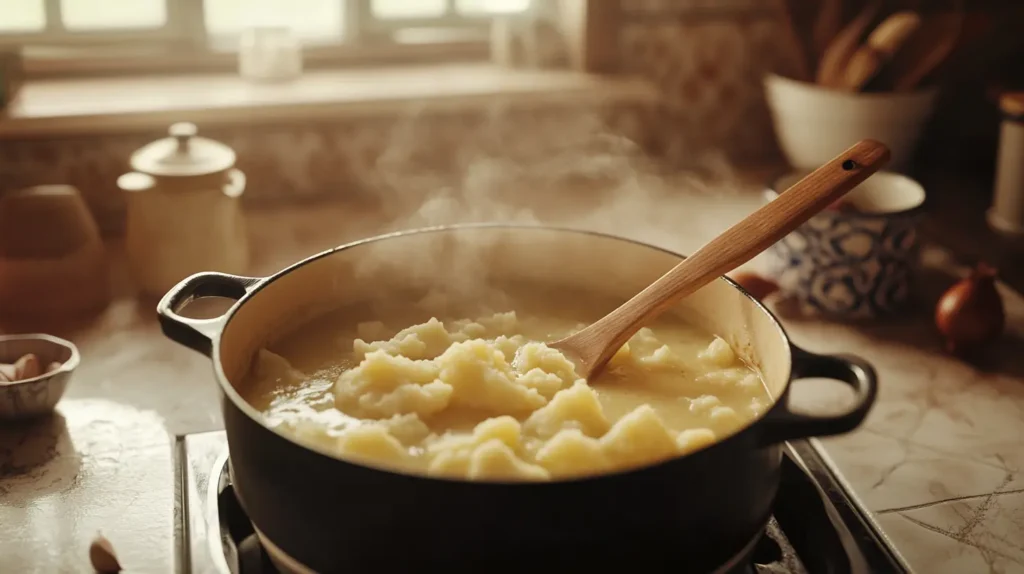 Making Mashed Potato Soup with Chicken Broth