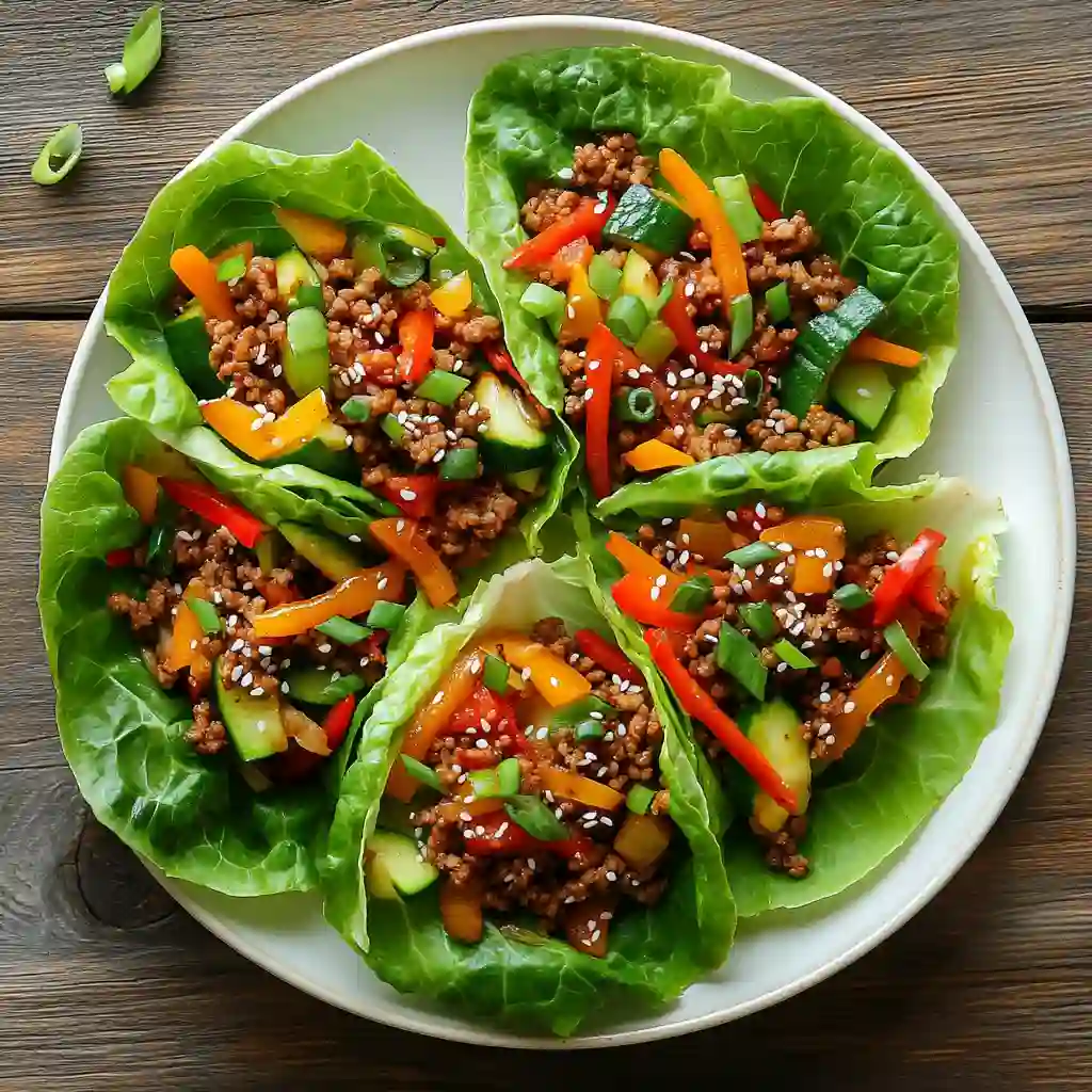 Ground Turkey Lettuce Wraps with Veggies